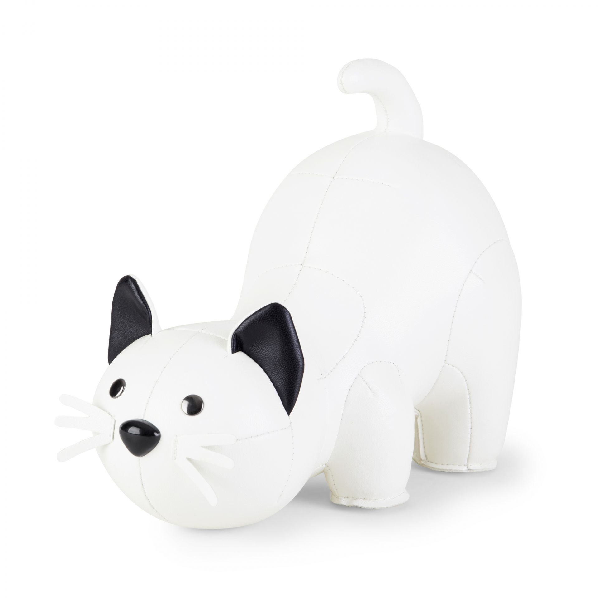 Weiße Züny Buchstütze in Katzenform, dekorative Tierfigur für Bücherregal und Schreibtisch.